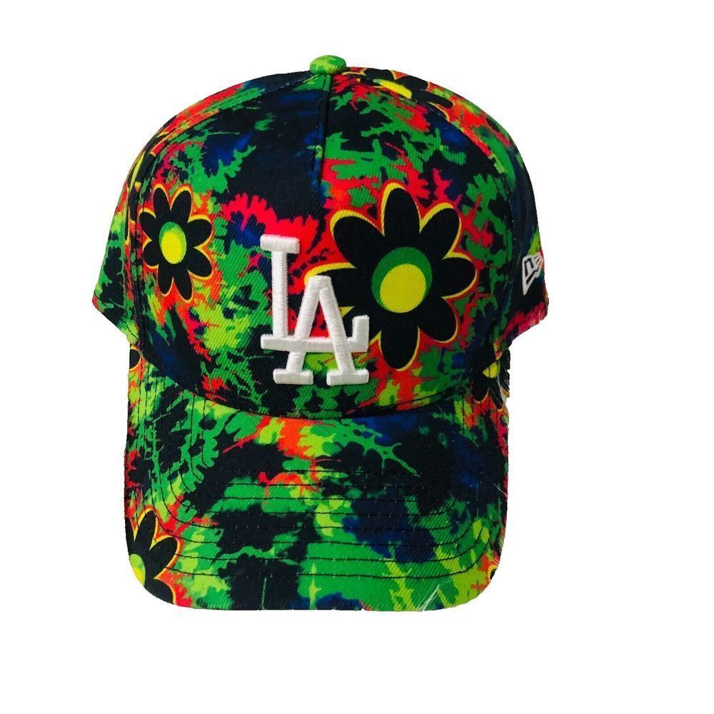 New Era 9FORTY LA Dodgers Hat Floral Tie Dye Neon Multi Color Snapback Cap MLB‎